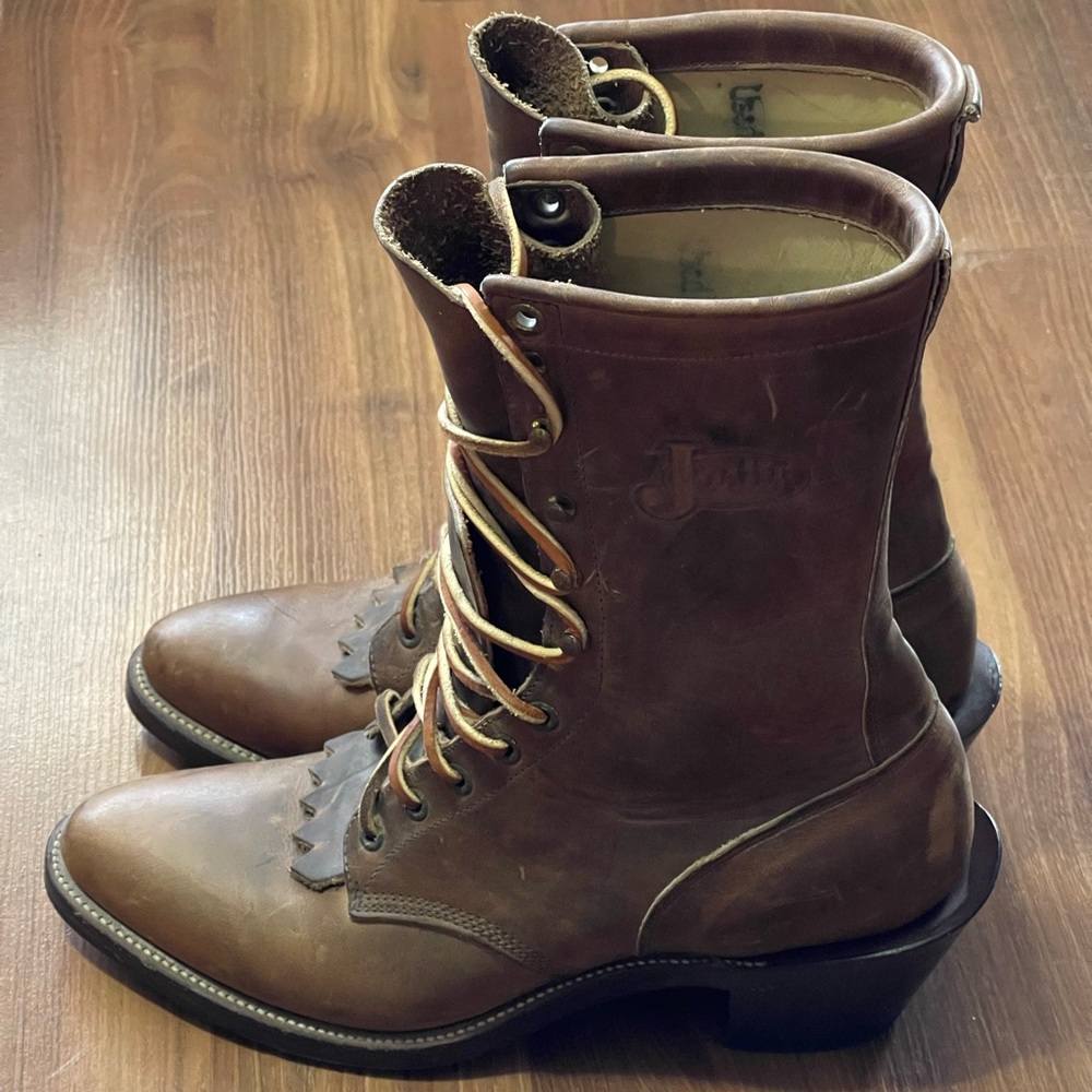 Justin 67647 Brown Oiled Leather Kiltie Lacer Packer Riding Boots Womens 7.5 D‎